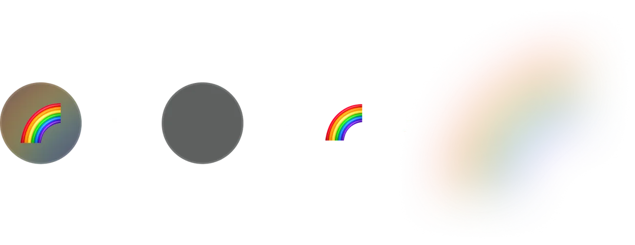 An equation-style diagram showing a finished pod icon built from a plain circular frame, plus the emoji, plus a large blurred copy of the emoji.